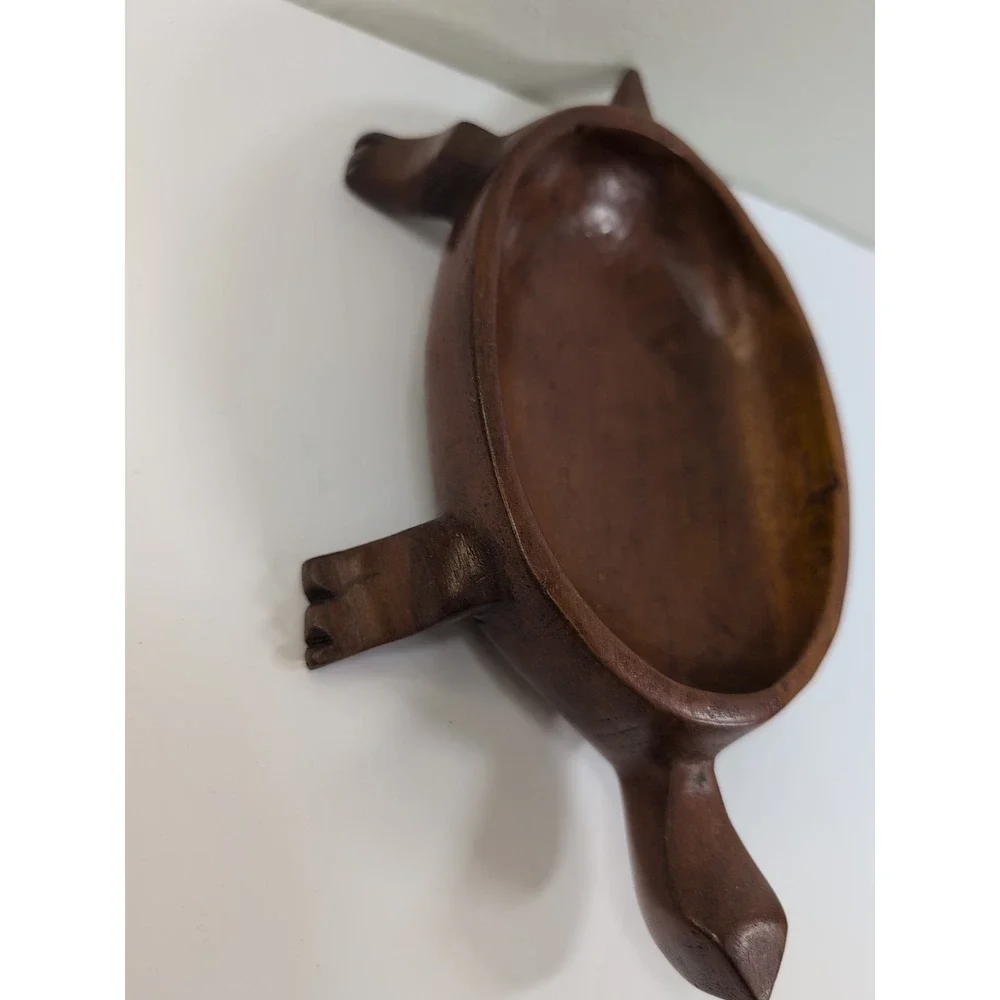 Vintage Wooden Turtle Hand Carved Wood‎ Trinket/Coin Box